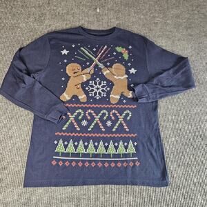 Gingerbread Lightsaber Shirt Mens XL Blue Waffle Knit Thermal L/S Christmas Ugly
